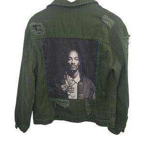 Snoop Dogg 91 Cotton On Green Jean Jacket With Rips Size Small